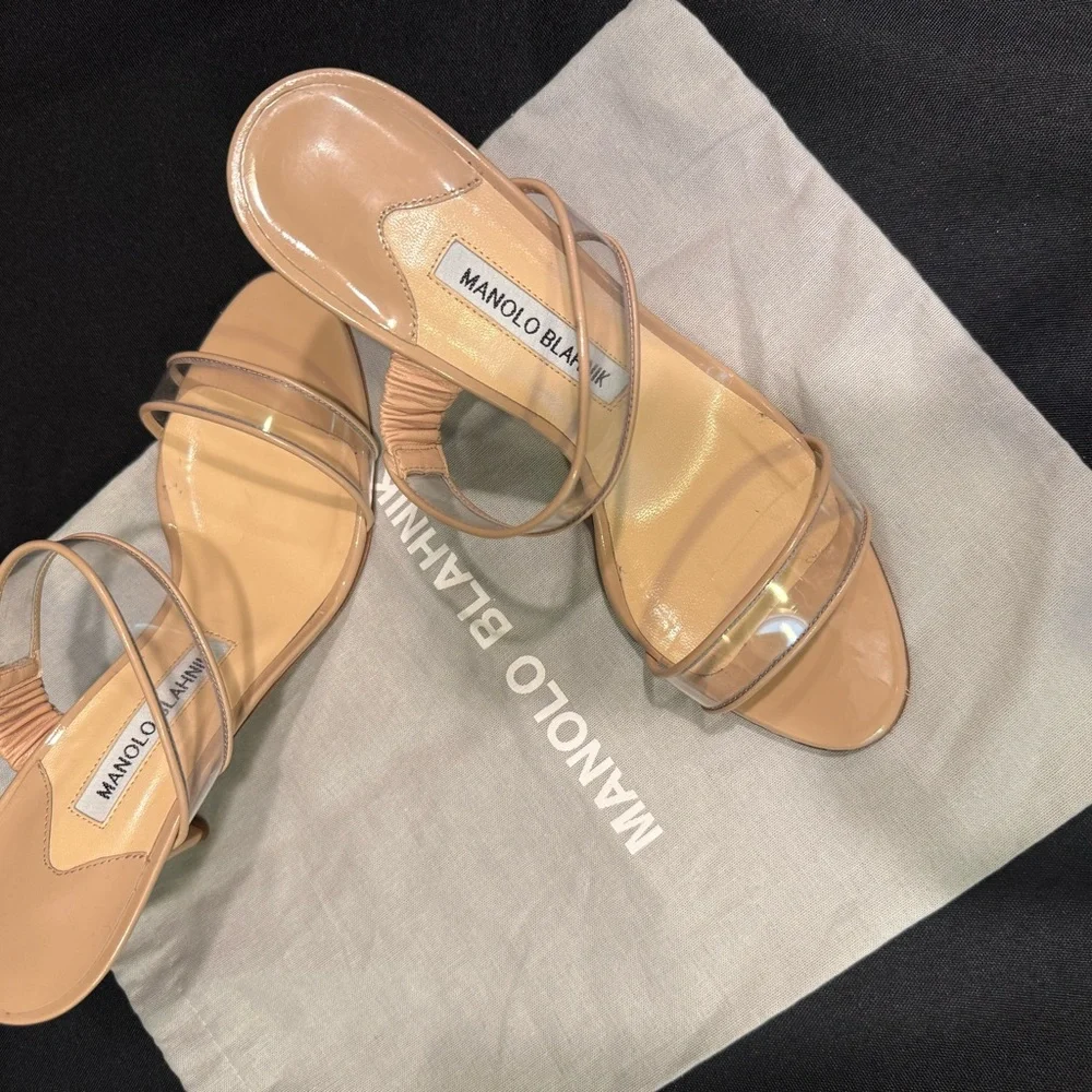 Manolo Blahnik Cream Tan Heels Stiletto Mule - Picture 12 of 13